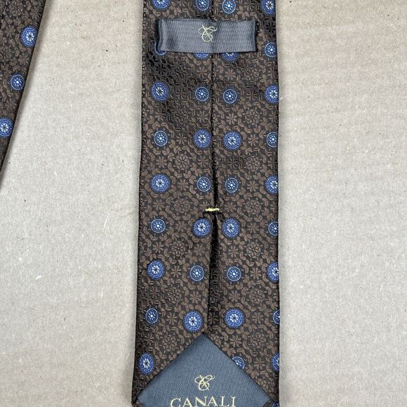 Canali Tie 59” x 3” Silk Bronze Floral Geometric Made In Italy - Picture 4 of 6